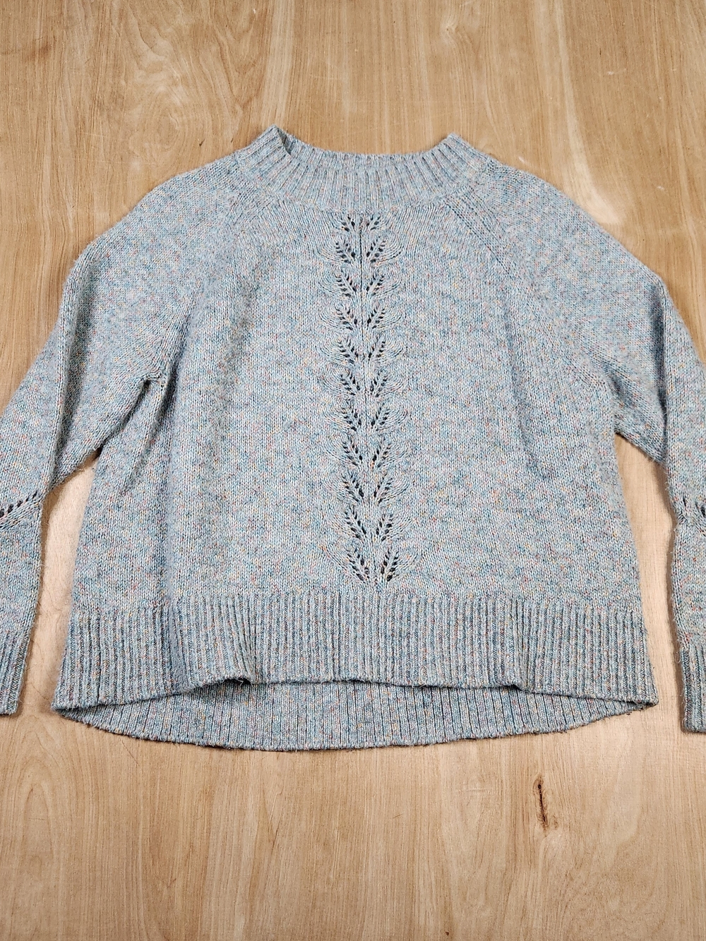 LOFT Womens Light Blue Green Speckle Knit Pullover Crewneck Sweater L